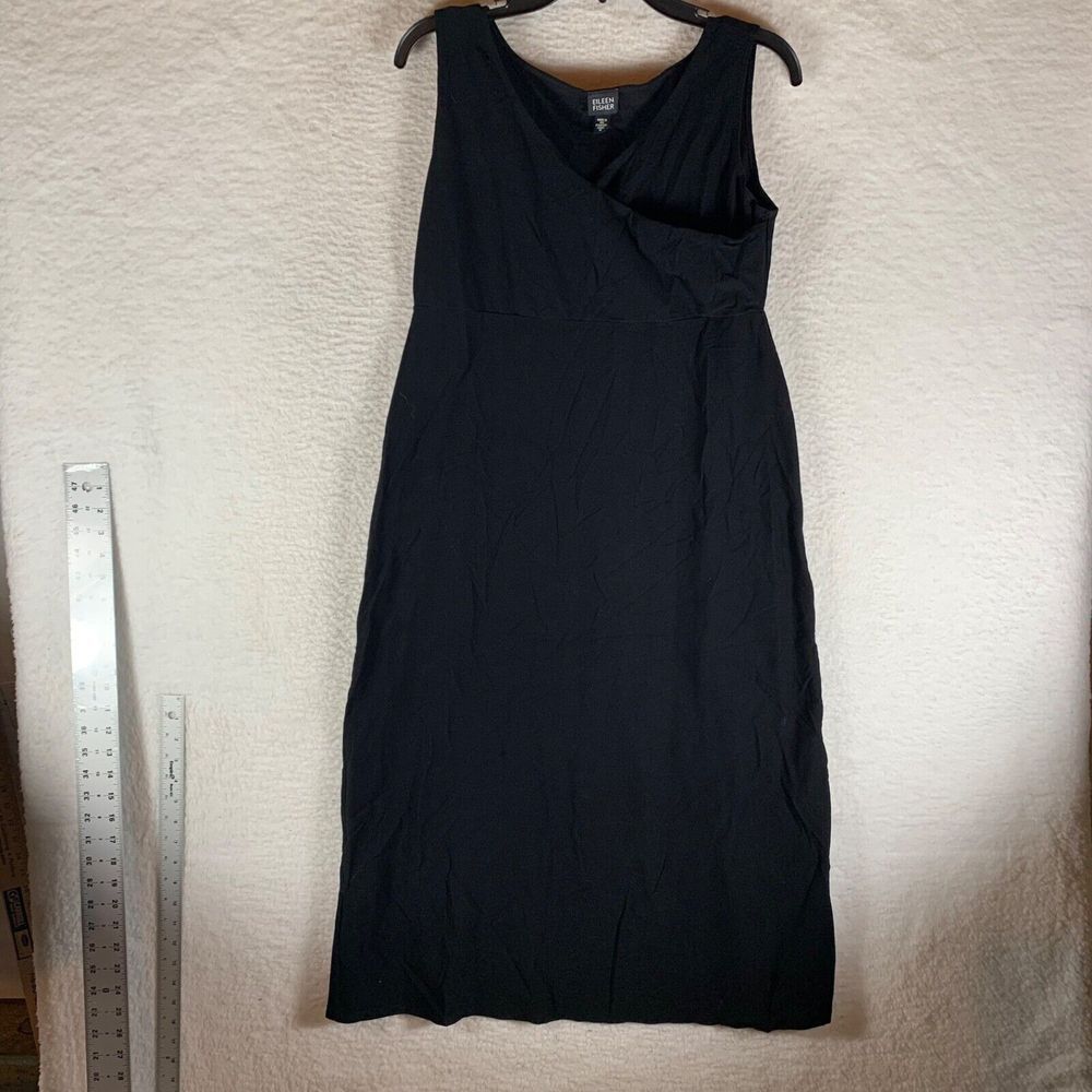 Eileen Fisher Women's Faux Wrap Black Sleeveless Knee Length Sheath Dress Size M